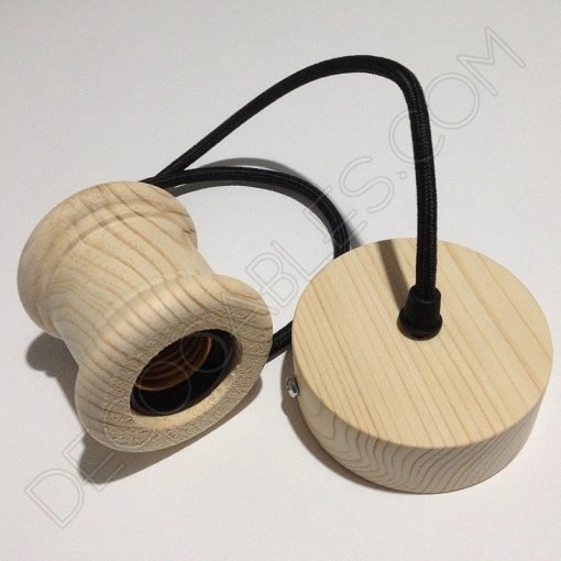 Lámpara colgante en madera con cable textil modelo columna