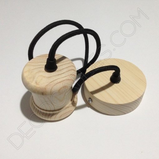 Lámpara colgante en madera con cable textil modelo columna