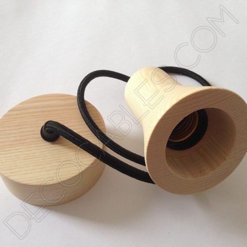 Lámpara colgante en madera con cable textil modelo foco