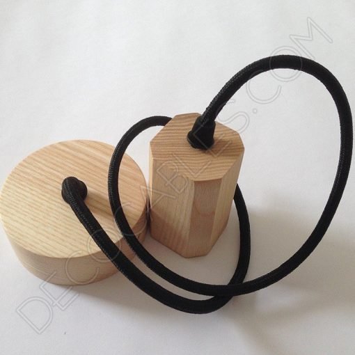 Lámpara colgante en madera con cable textil modelo biselado