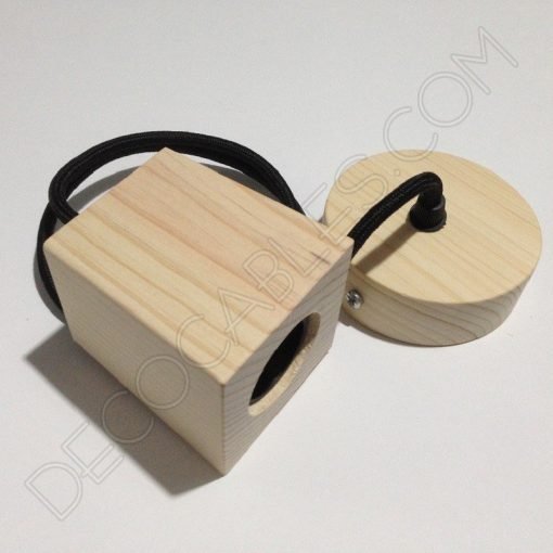 Lámpara colgante en madera con cable textil modelo trapecio