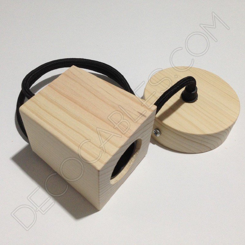 Lámpara colgante en madera con cable textil modelo trapecio Lámpara colgante en madera con cable textil modelo trapecio