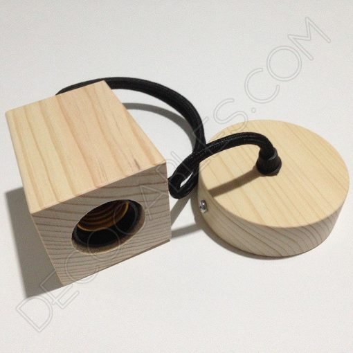 Lámpara colgante en madera con cable textil modelo trapecio