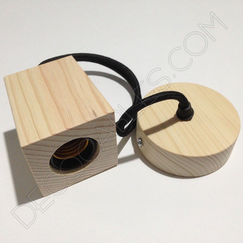 Lámpara colgante en madera con cable textil modelo trapecio Lámpara colgante en madera con cable textil modelo trapecio