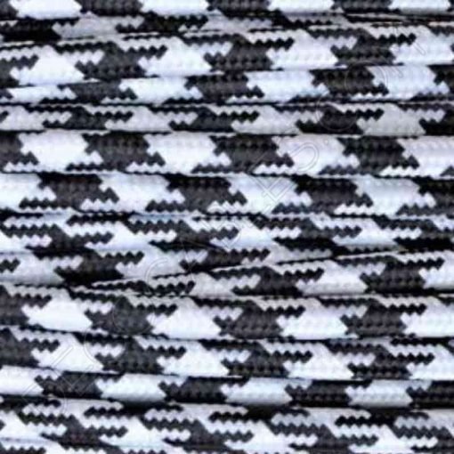 Cable eléctrico redondo vintage de tela de color blanco y negro jaspeado