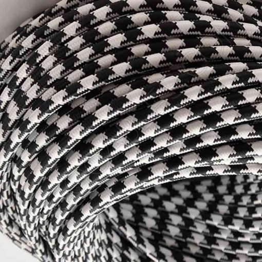 Cable textil eléctrico (Vintage Blanco y negro) 3 Cable eléctrico redondo vintage de tela de color blanco y negro jaspeado