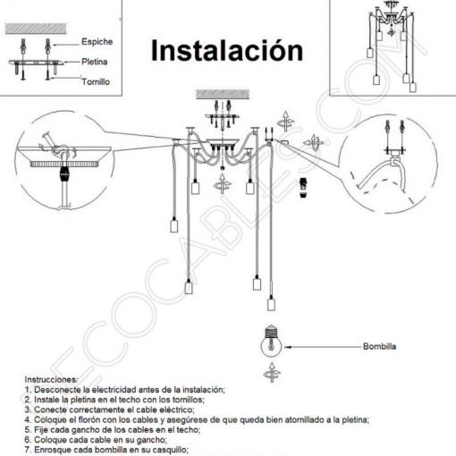 Gancho de techo para cable (gris perla) 7 Instalación de lámpara araña
