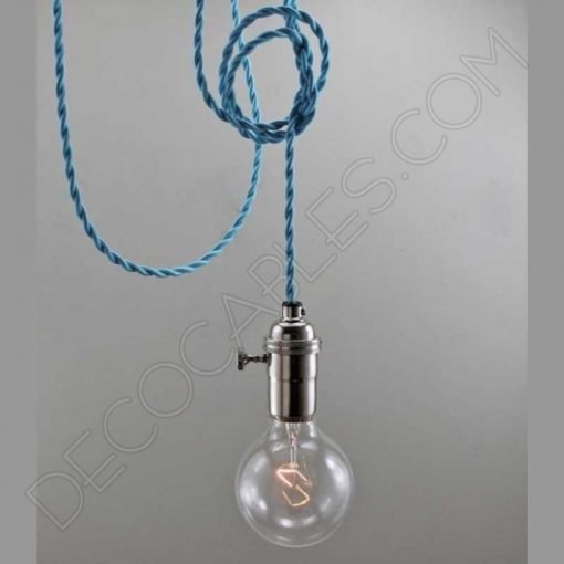 Cable eléctrico trenzado seda azul turquesa