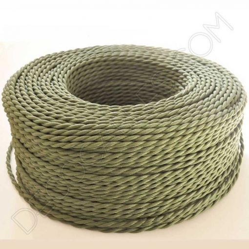 Cable eléctrico trenzado seda verde oliva