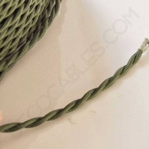 Cable eléctrico trenzado seda verde oliva