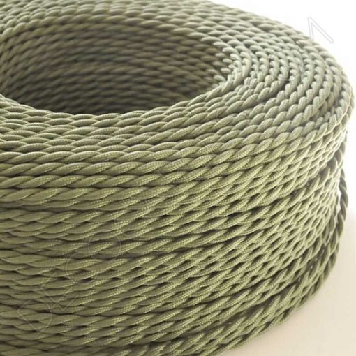 Cable eléctrico trenzado seda verde oliva