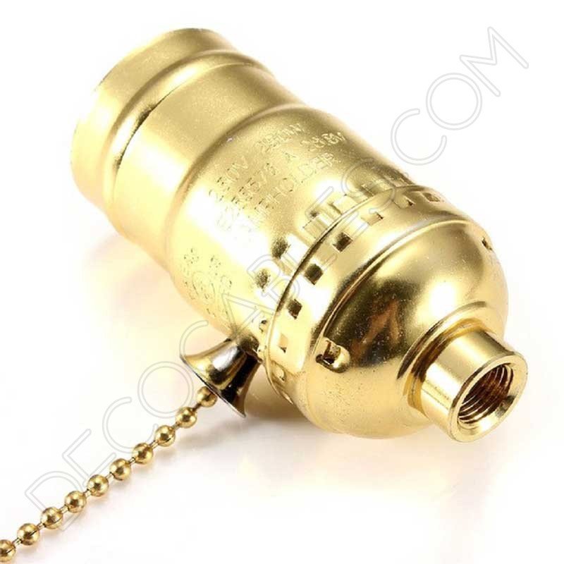 Portalámparas de latón con cadena interruptor color dorado Portalámparas de latón con cadena interruptor color dorado