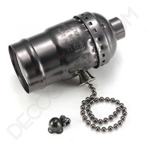 Portalámparas de latón con interruptor de cadena (varios colores) 6 Portalámparas de latón con cadena interruptor color negro