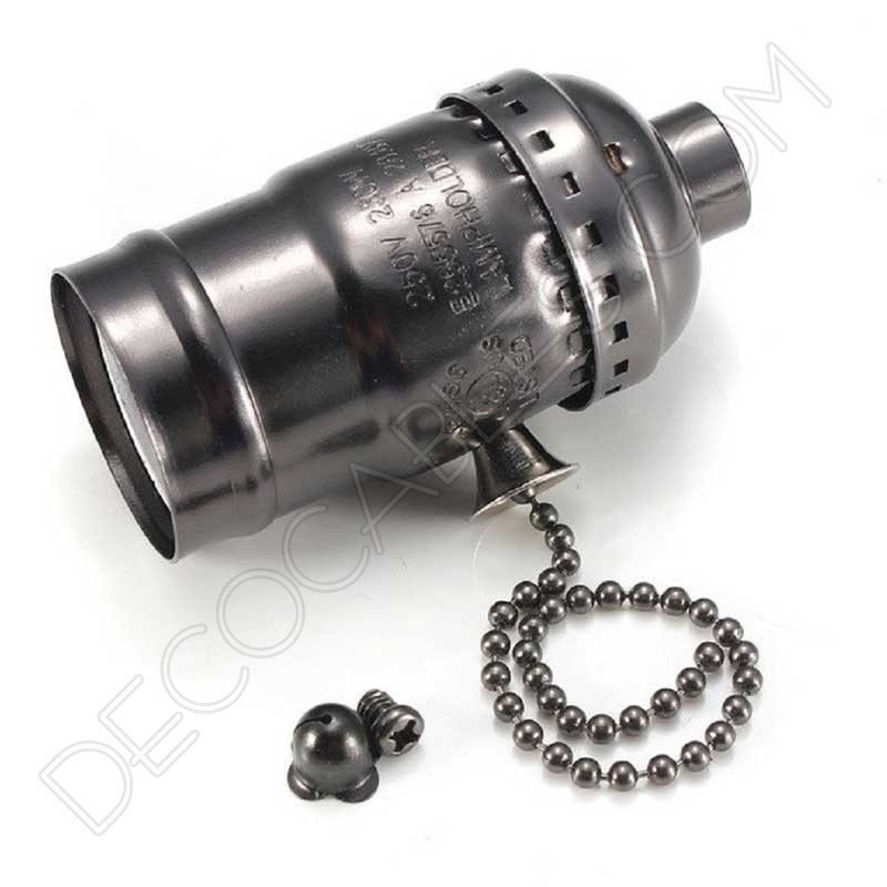 Portalámparas de latón con cadena interruptor color negro Portalámparas de latón con cadena interruptor color negro