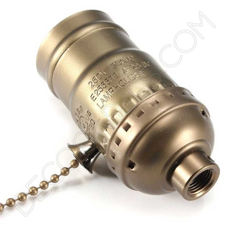 Portalámparas de latón con cadena interruptor color bronce Portalámparas de latón con cadena interruptor color bronce