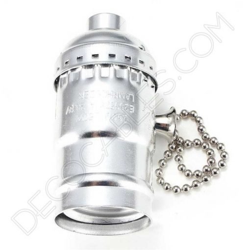 Portalámparas de latón con interruptor de cadena (varios colores) 8 Portalámparas de latón con cadena interruptor color cromo