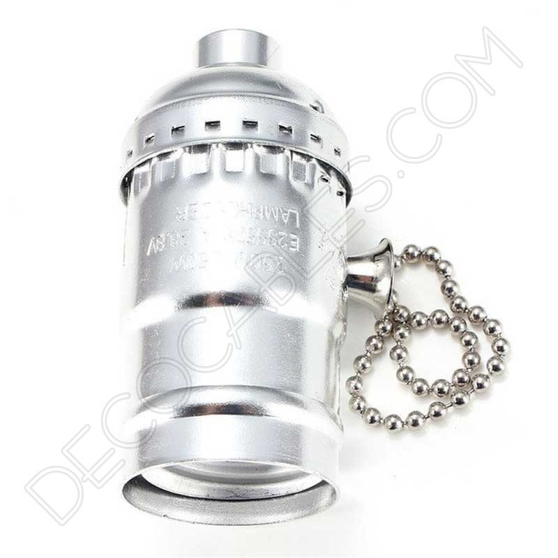 Portalámparas de latón con cadena interruptor color cromo Portalámparas de latón con cadena interruptor color cromo