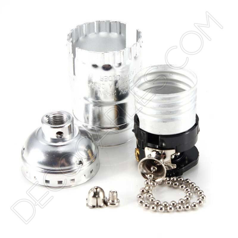 Portalámparas de latón con cadena interruptor color cromo Portalámparas de latón con cadena interruptor color cromo