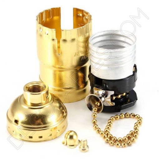 Portalámparas de latón con interruptor de cadena (varios colores) 3 Portalámparas de latón con cadena interruptor color dorado