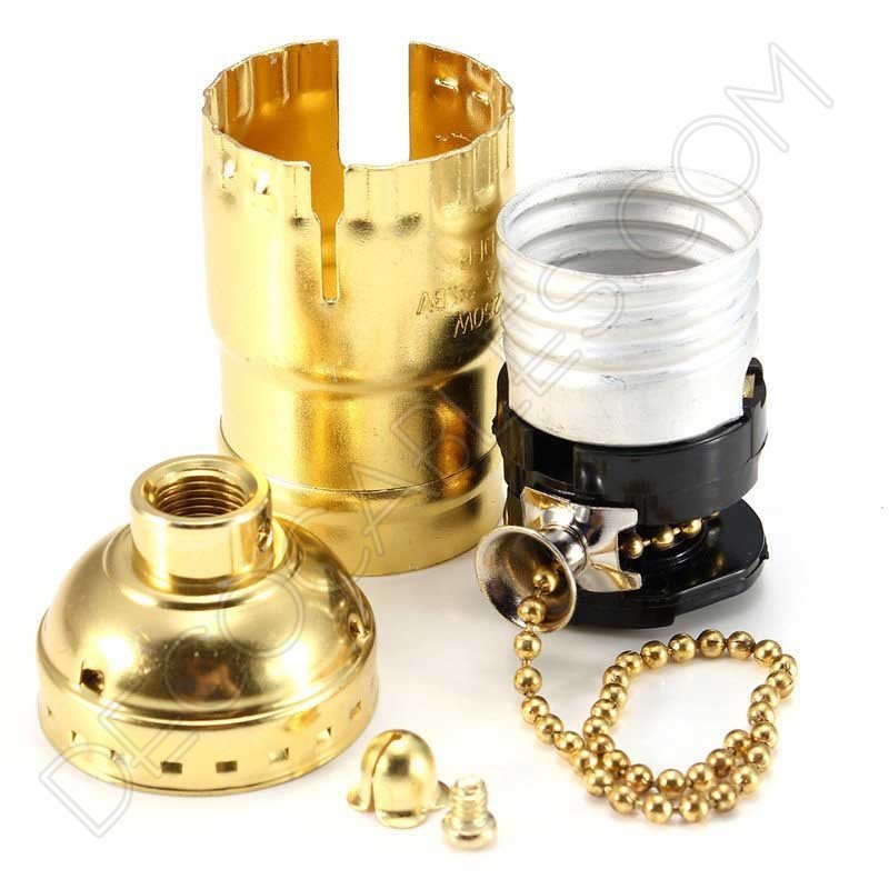Portalámparas de latón con cadena interruptor color dorado Portalámparas de latón con cadena interruptor color dorado