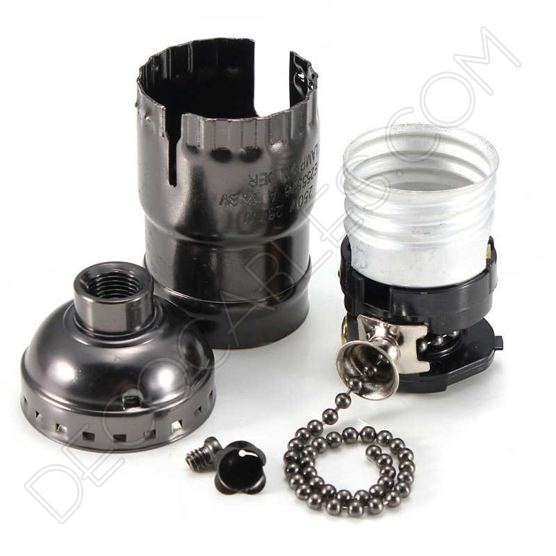 Portalámparas de latón con cadena interruptor color negro Portalámparas de latón con cadena interruptor color negro