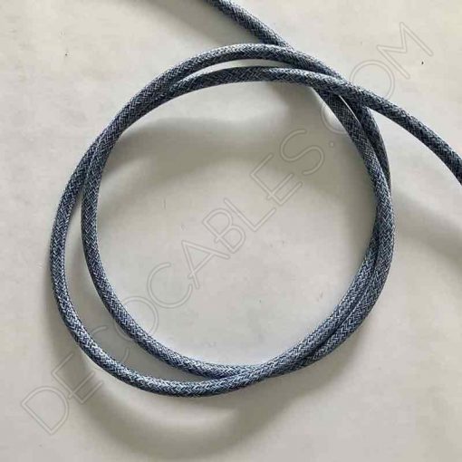 Cable eléctrico redondo de tela vaquera color azul y blanco en zig-zag jaspeado