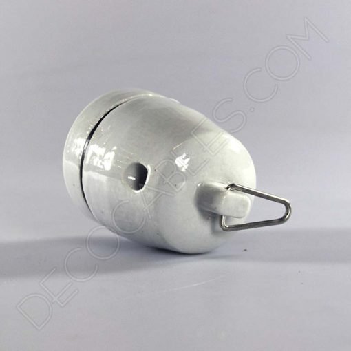 Portalámparas de cerámica esmaltada en color blanco con anilla para colgar