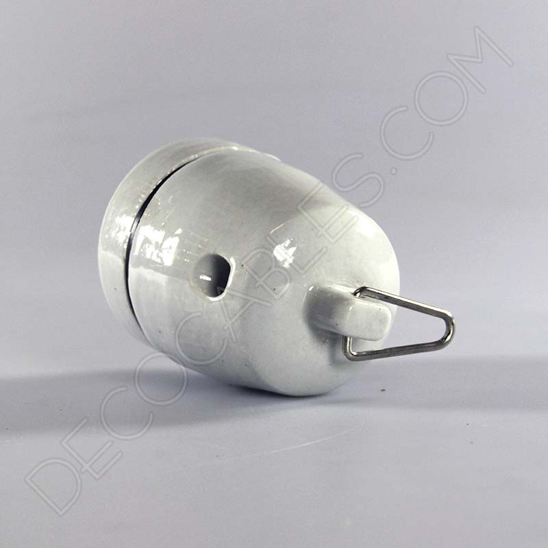 Portalámparas de cerámica esmaltada en color blanco con anilla para colgar Portalámparas de cerámica esmaltada en color blanco con anilla para colgar