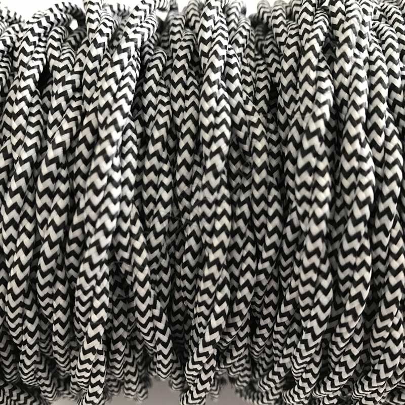 Cable eléctrico trenzado bicolor zig zag blanco negro Cable eléctrico trenzado bicolor zig zag blanco negro