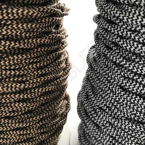Cable eléctrico trenzado bicolor blanco negro marrón zig zag
