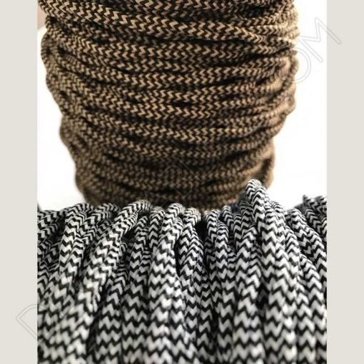Cable eléctrico trenzado bicolor blanco negro marrón zig zag