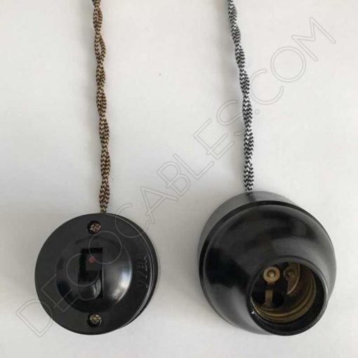 Cable eléctrico trenzado bicolor blanco negro marrón zig zag