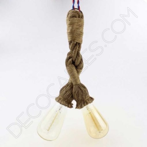 Lámpara colgante doble de cuerda trenzada 1 Lámpara colgante soga dos brazos