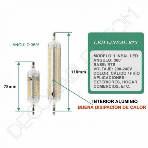Bombilla Lineal Led corta 78mm 5 Bombilla lineal led corta y larga