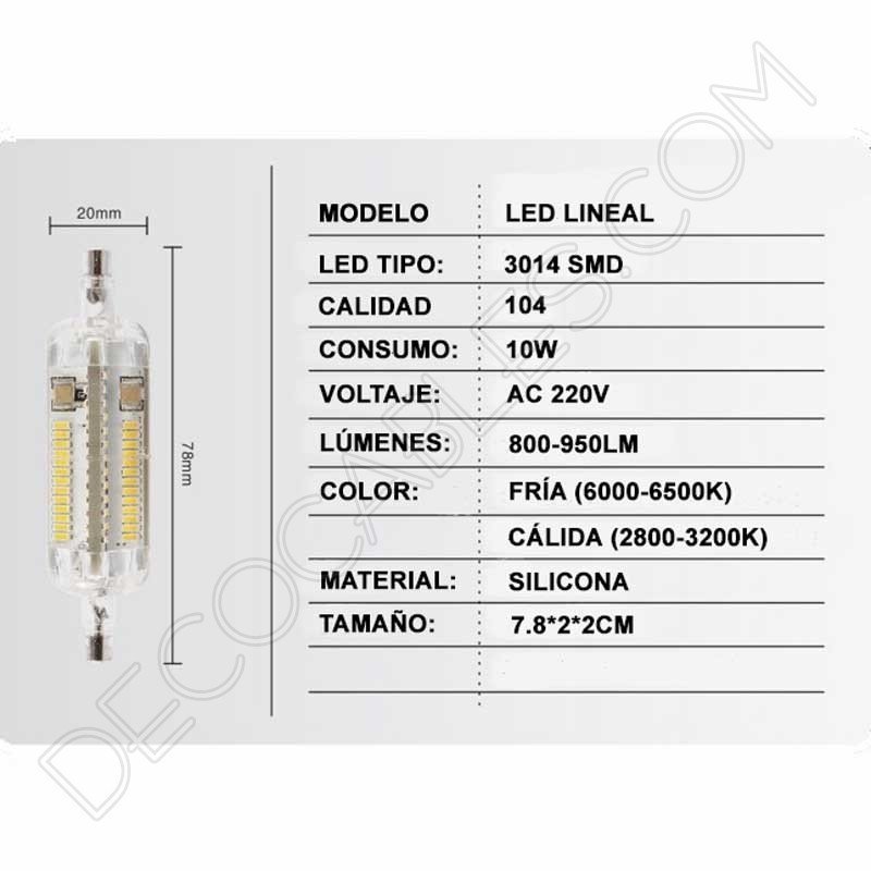 Bombilla lineal led corta 78 milímetros Bombilla lineal led corta 78 milímetros