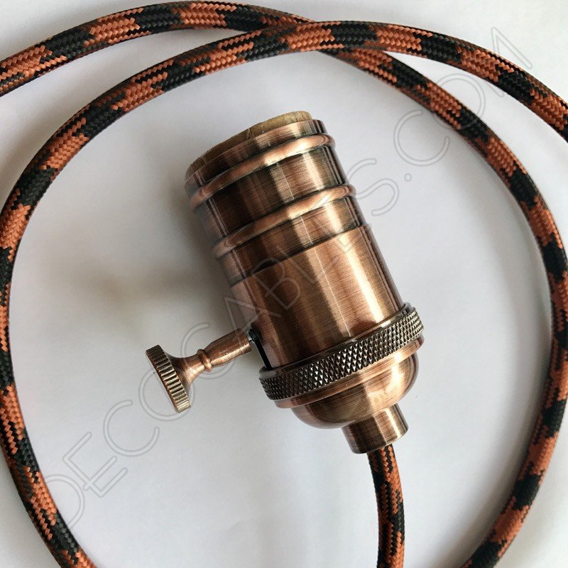 Cable eléctrico de tela negro y naranja Cable textil eléctrico (Vintage negro y cobre) 3