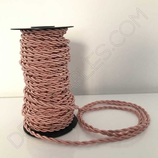 Cable eléctrico trenzado de seda color rosa