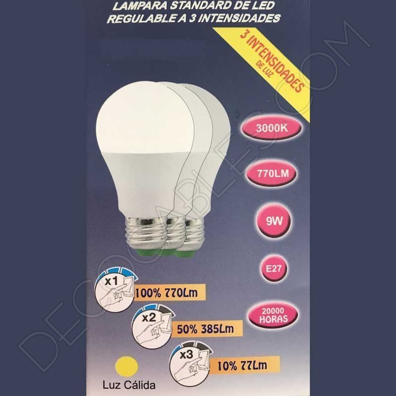 Bombilla led estándar regulable 3 intensidades 9W Bombilla led estándar regulable 3 intensidades 9W