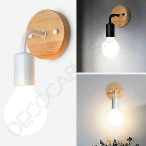Lámpara aplique de pared en metal y madera