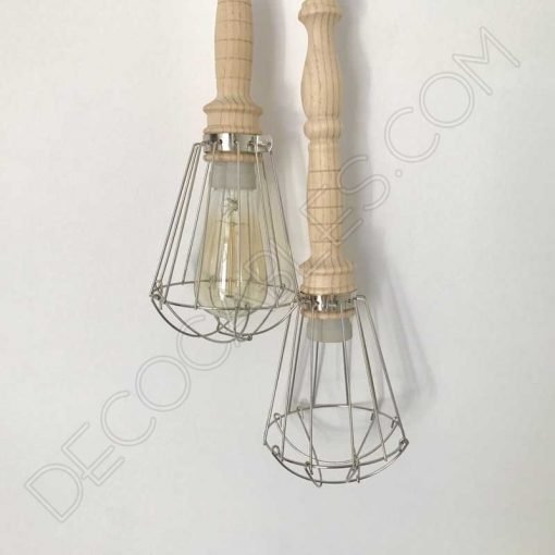 Lámpara Colgante de Madera con Jaula metálica 10 Lámpara colgante de madera con jaula metálica