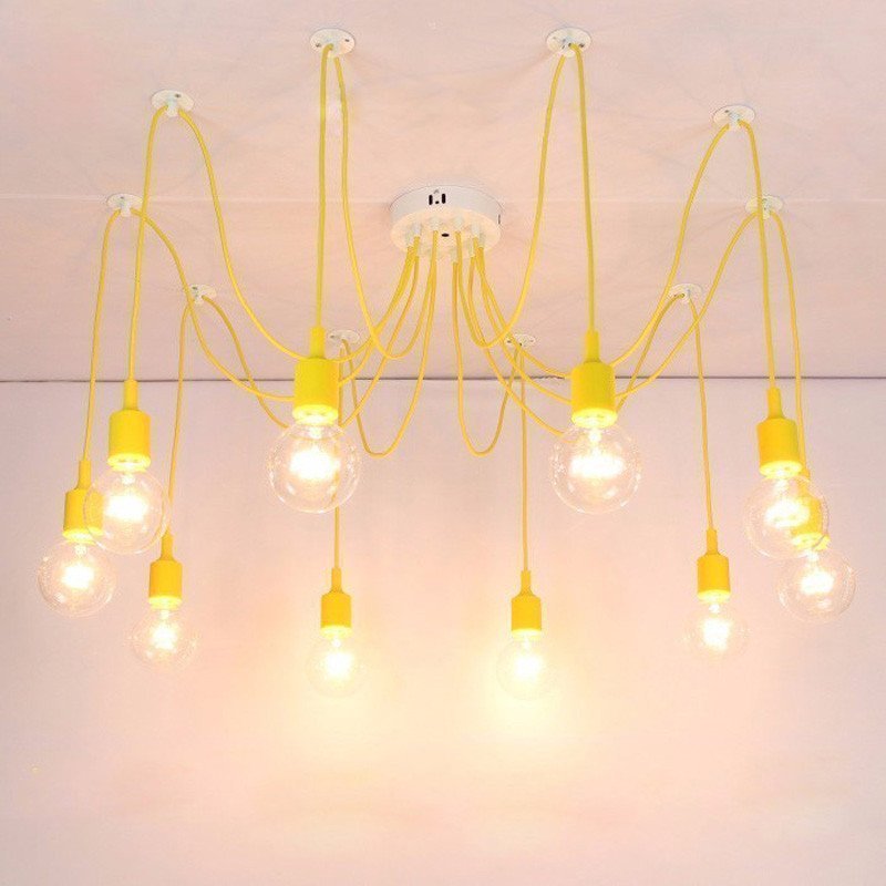 Lampara de techo tipo araña amarilla Lampara de techo tipo araña amarilla