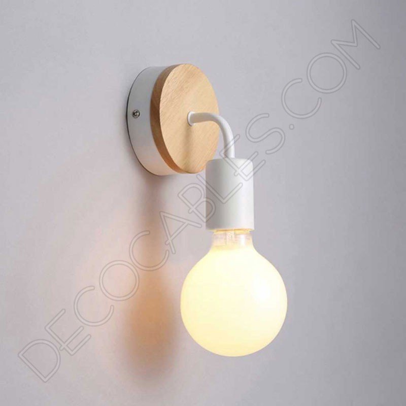 Lámpara aplique de pared de metal y madera en blanco Lámpara aplique de pared de metal y madera en blanco