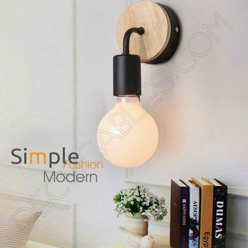 Lámpara aplique de pared de metal y madera en negro Lámpara aplique de pared de metal y madera en negro