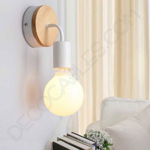 Lámpara Aplique de pared soporte en Madera y Metal 2 Lámpara aplique de pared de metal y madera en blanco