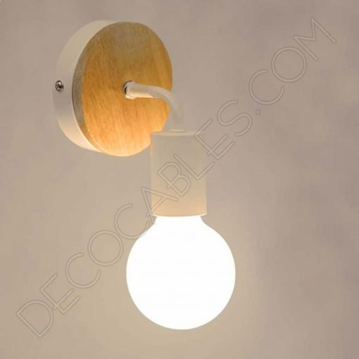 Lámpara aplique de pared de metal y madera en blanco