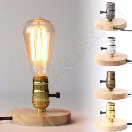 Lámpara de sobremesa con peana de madera