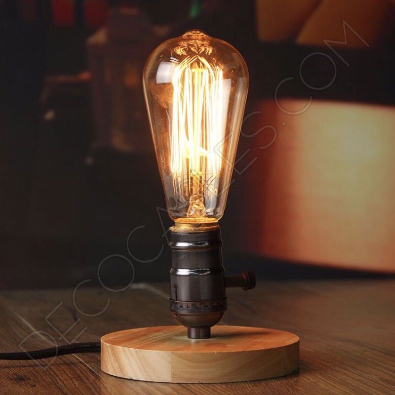 Lámpara de sobremesa con peana de madera Lámpara de sobremesa con peana de madera