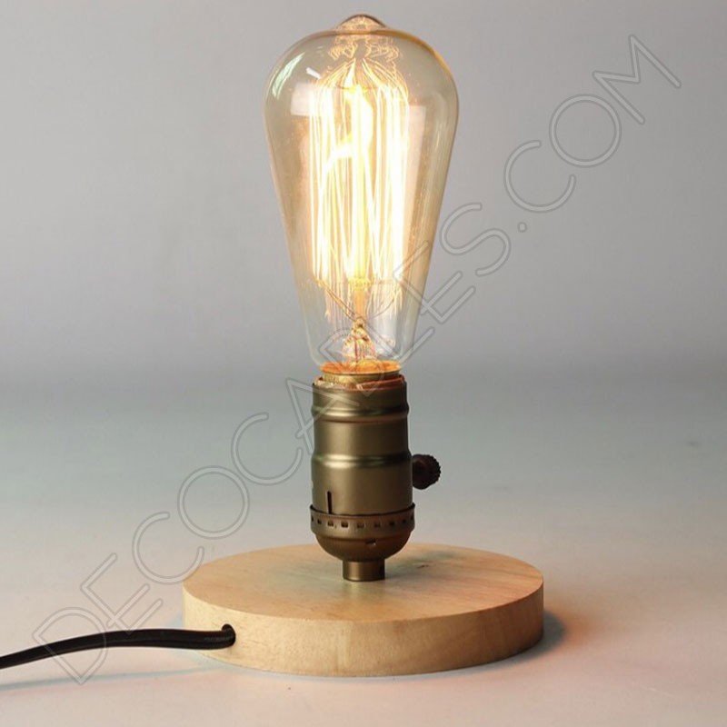 Lámpara de sobremesa con peana de madera Lámpara de sobremesa con peana de madera