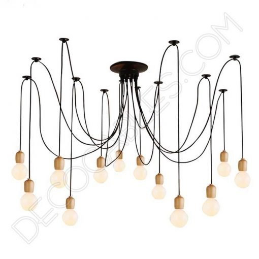 Lámpara araña con portalámparas de madera 6 Lámpara colgante araña de madera color negro