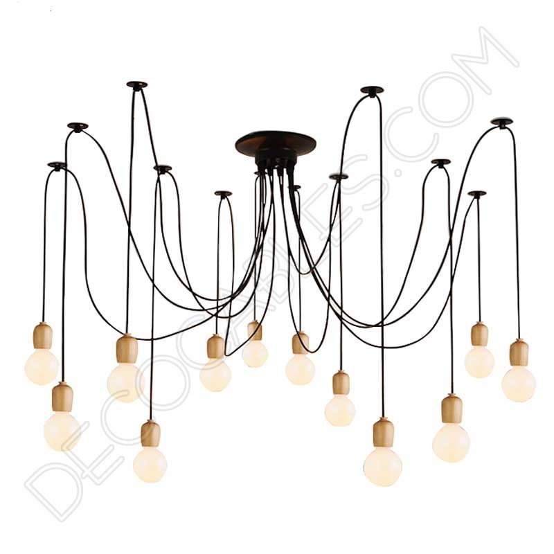 Lámpara colgante araña de madera color negro Lámpara colgante araña de madera color negro